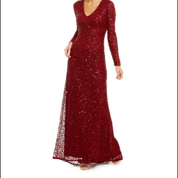 Adrianna Papell Dresses & Skirts - Adrianna Papell Long Sleeve V-neck beaded evening long gown